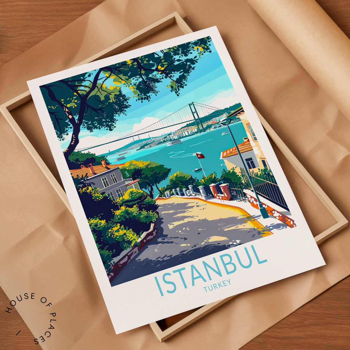 Istanbul Turkey Bosphorus Bridge Retro Vintage Travel Poster - Image 2