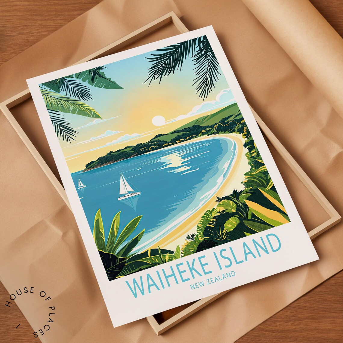 Waiheke Island New Zealand Travel Poster, Island Wall Art - Image 2