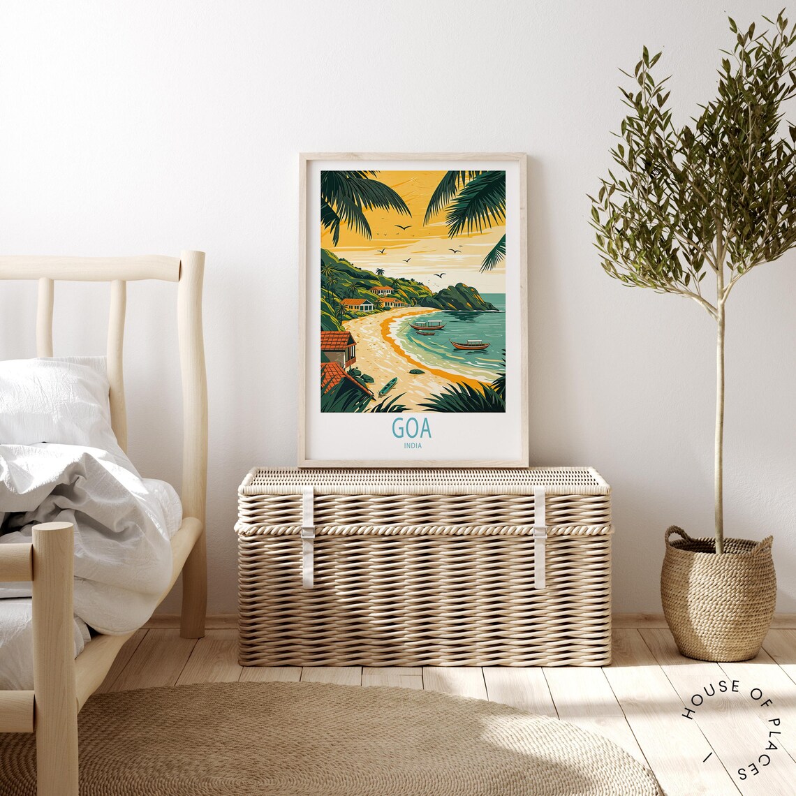 Goa India Tropical Beach With Fishing Boats and Palm Trees Poster - Image 2