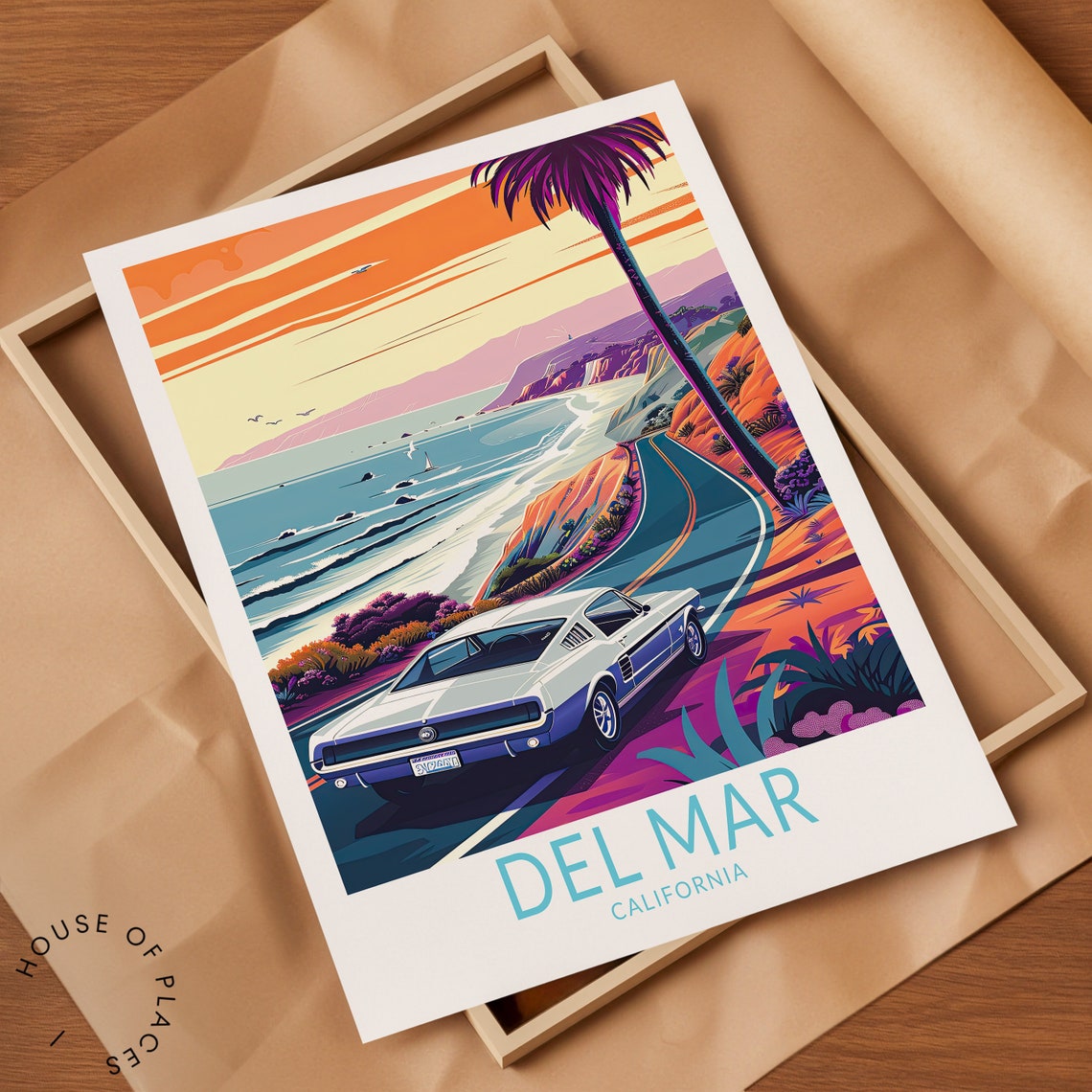Del Mar California Vintage Mustang Coastal Sunset Travel Poster - Image 2