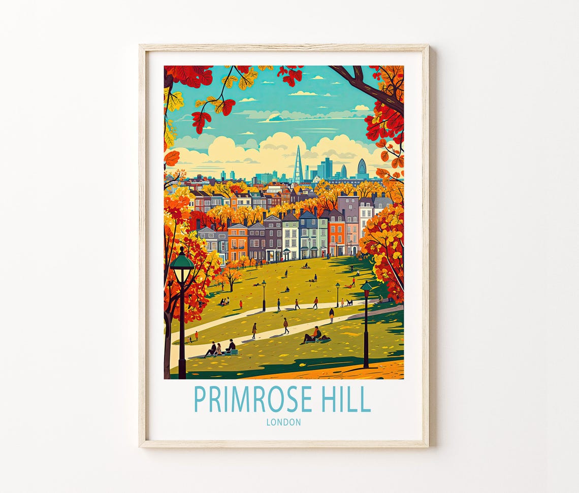 Primrose Hill Travel Poster Uk London Wall Art Primrose Hill London Print Birthday Gifts Personalised Travel Poster Home Decor - Image 3