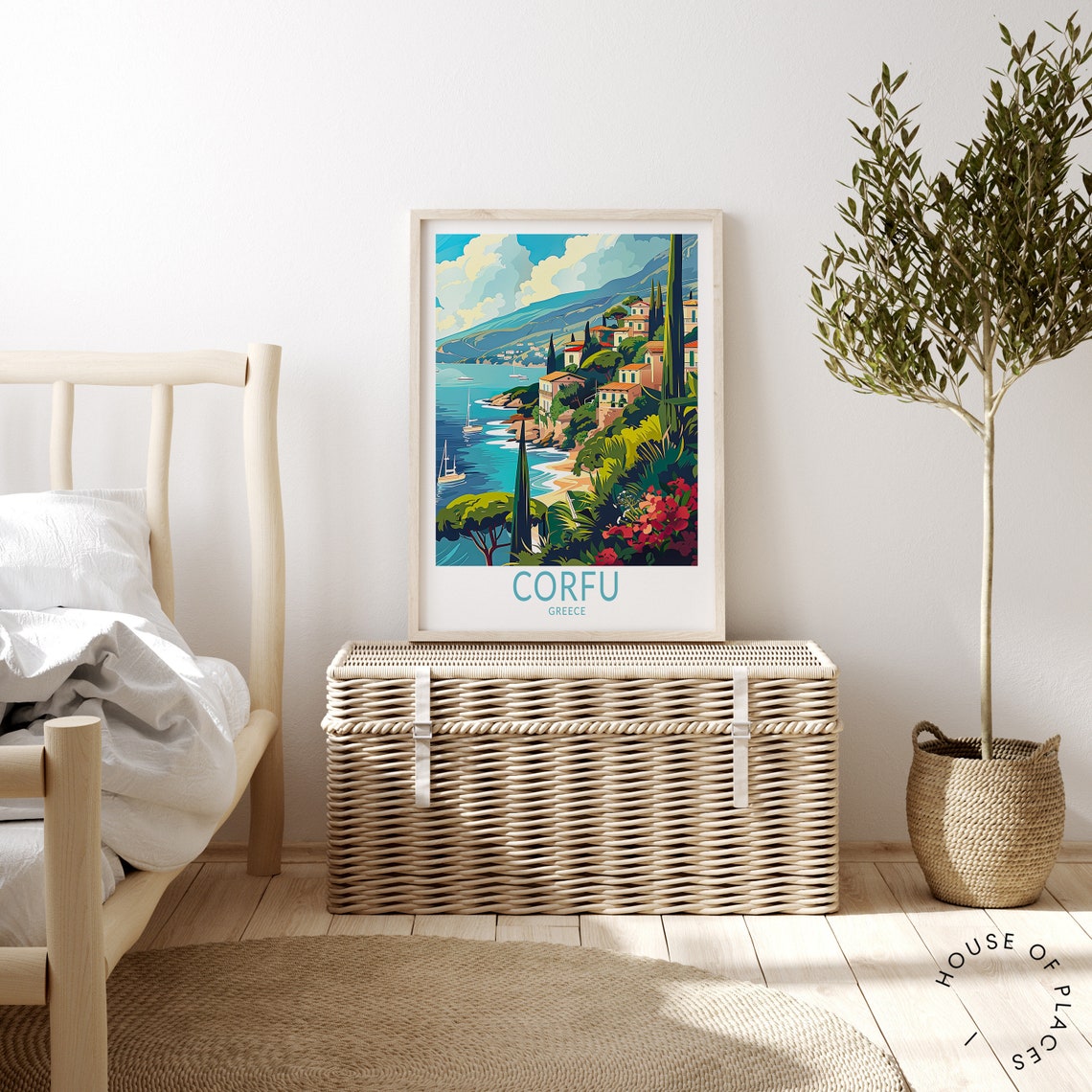Corfu Greece Hillside Village Bay Cypress Trees Travel Poster - Image 4