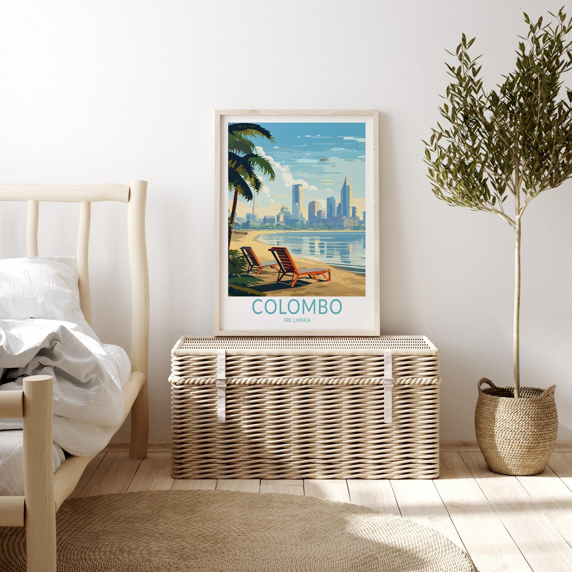 Colombo Sri Lanka Relaxing Daytime Beach Deck Chairs Travel Poster - Image 3