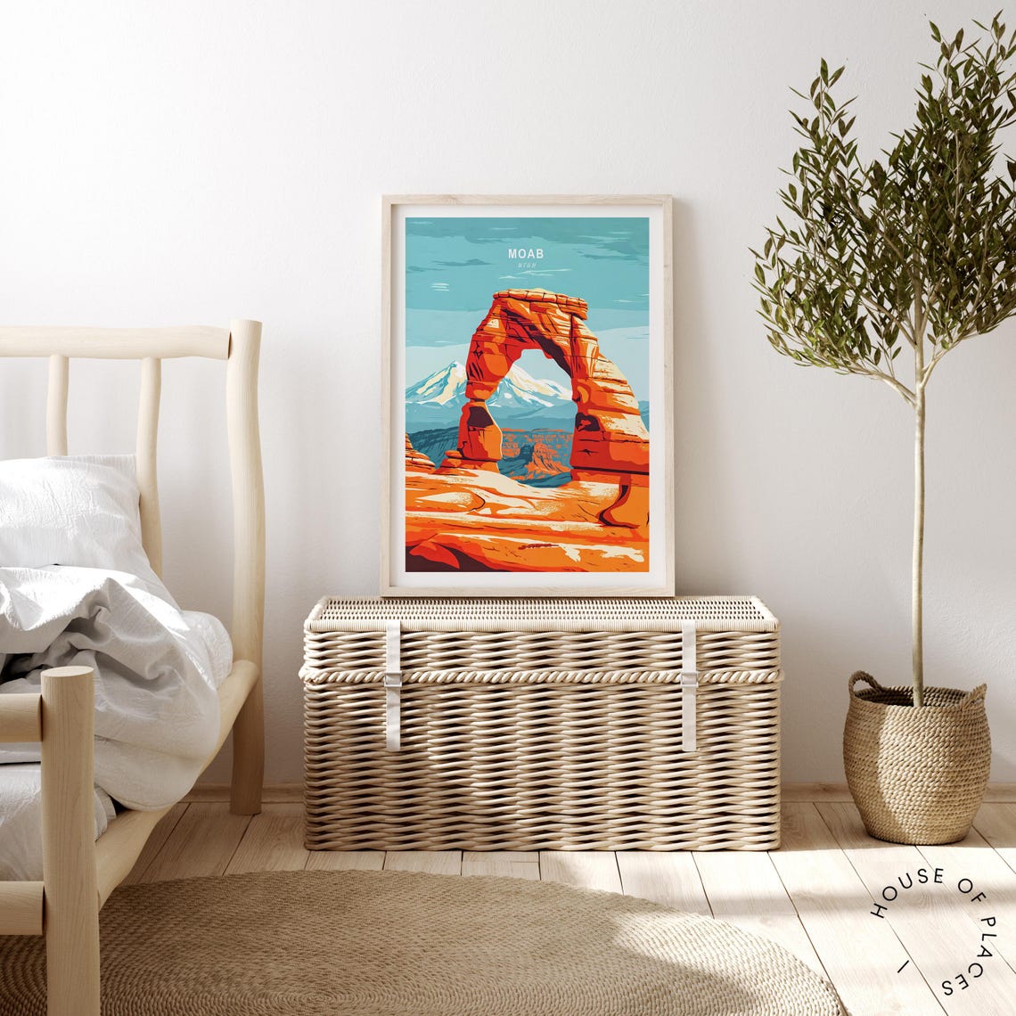 Moab Utah Red Rock Arch Snowy Peak Desert Landscape Art Poster - Image 2