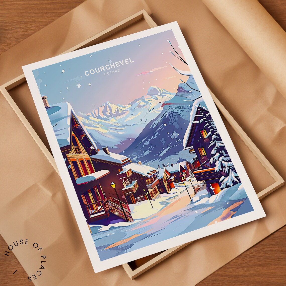 Courchevel France Snowy Alpine Village Ski Resort Travel Poster - Image 2