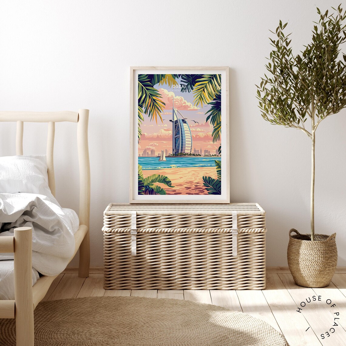 Dubai Burj Al Arab Beach Travel Poster Palm Trees at Pink Sunset - Image 4