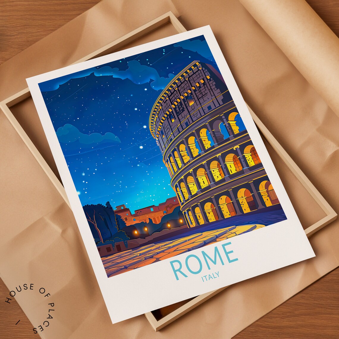 Rome Italy Colosseum Starry Night Skyline Vintage Travel Poster - Image 2