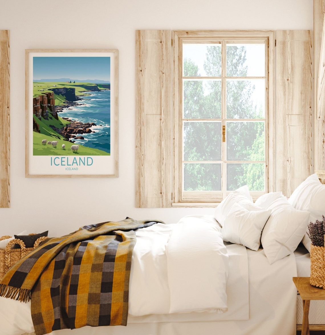 Iceland Green Coastal Cliffs Sheep Grazing Meadow Travel Poster - Image 2
