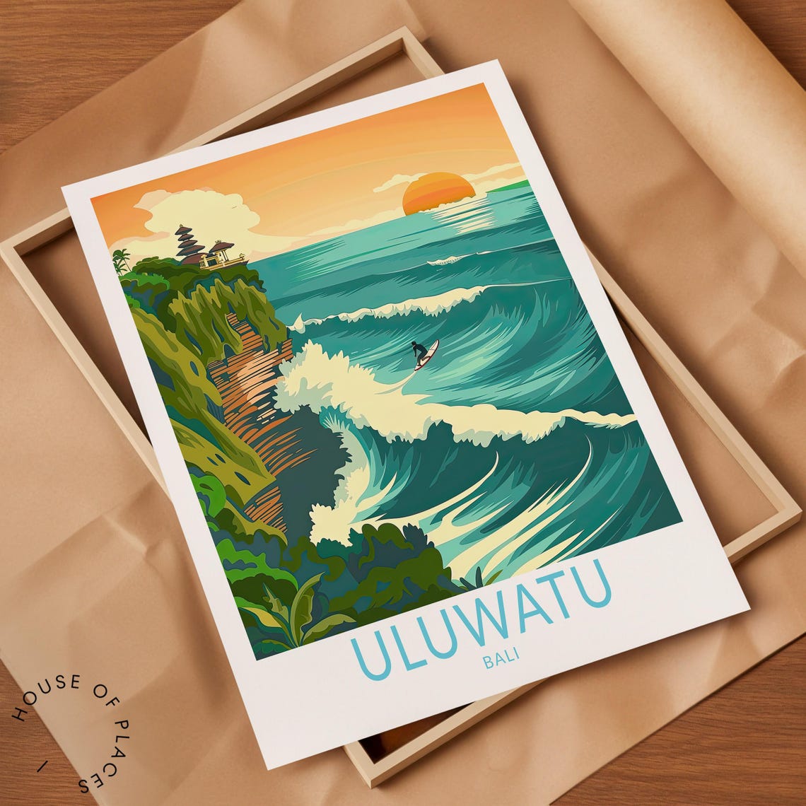 Uluwatu Travel Poster Bali City Art Uluwatu Surf Poster Uluwatu Bali Wall Art Surf Print Personalised Gifts Wedding Present - Image 2