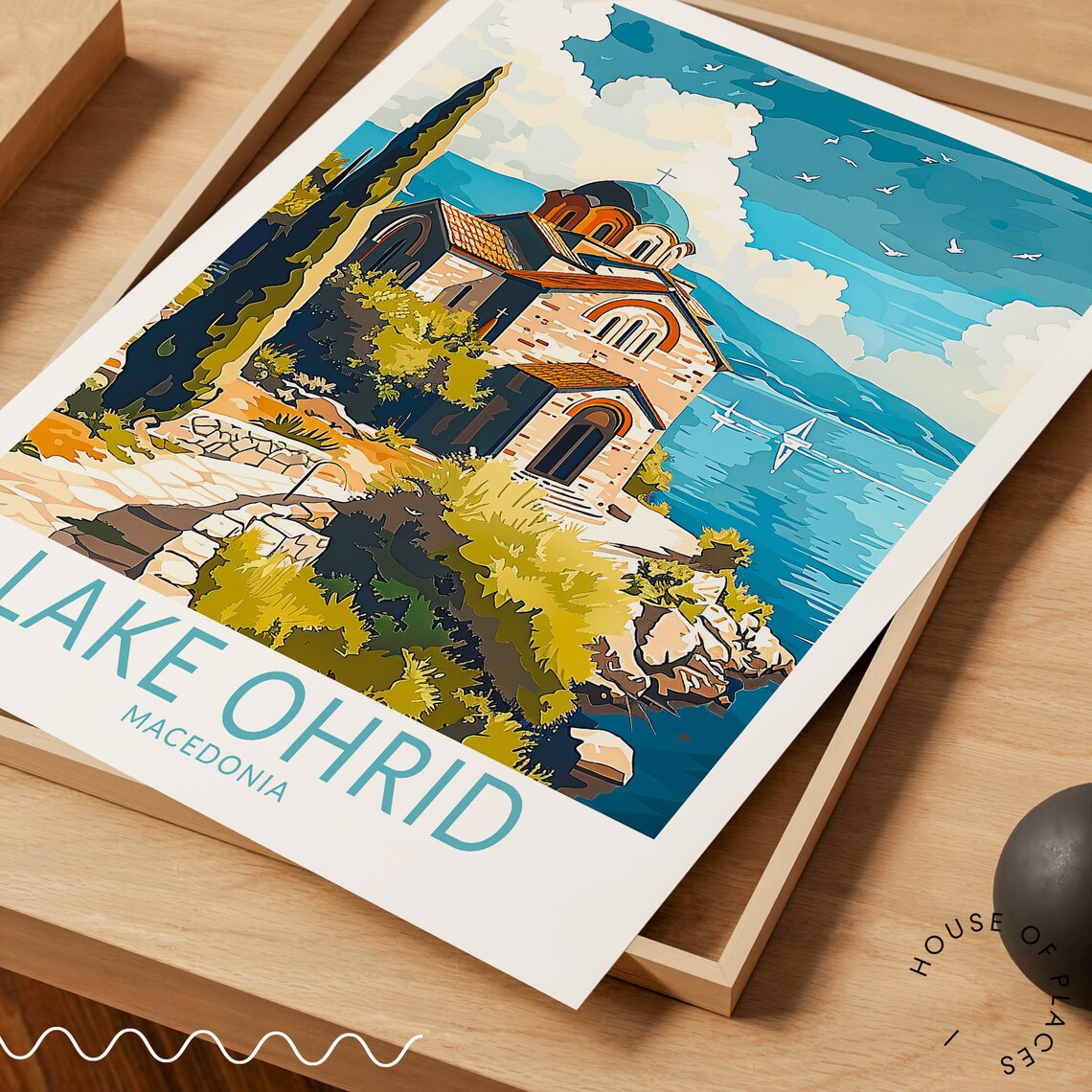 Lake Ohrid Macedonia Cliffside Church Over Blue Water Travel Poster - Image 3