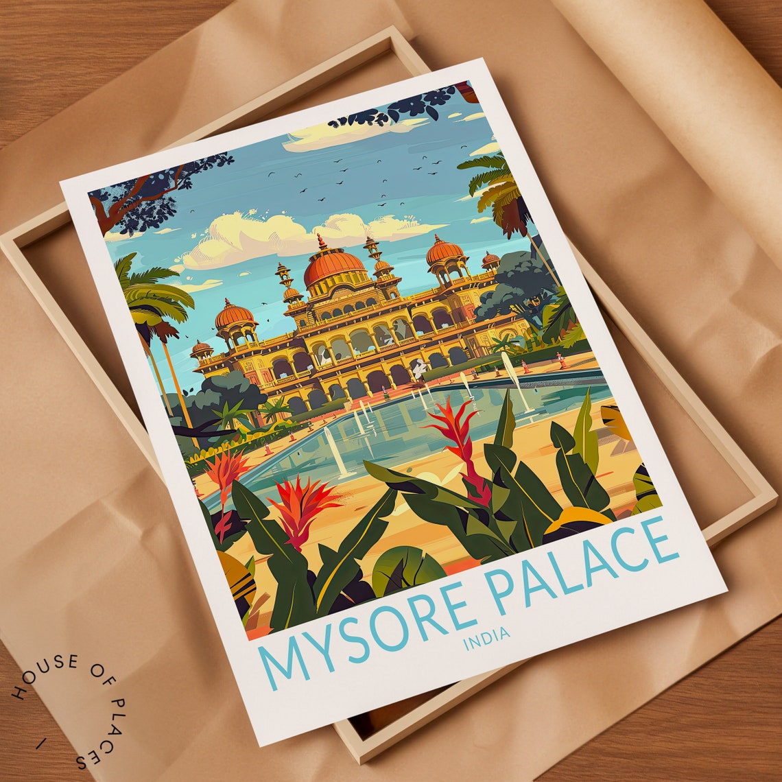 Mysore Palace India Golden Domes Retro Illustration Travel Poster - Image 2