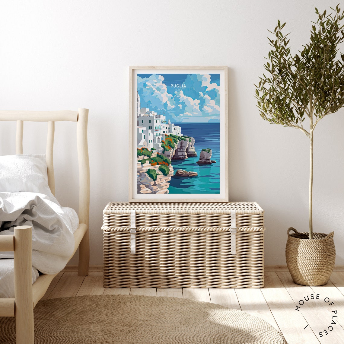 Puglia Italy White Limestone Cliffs Cliffside Town Sea View Poster - Image 4