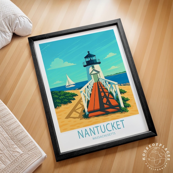Nantucket Massachusetts Lighthouse Sailboat Beach Dunes Poster