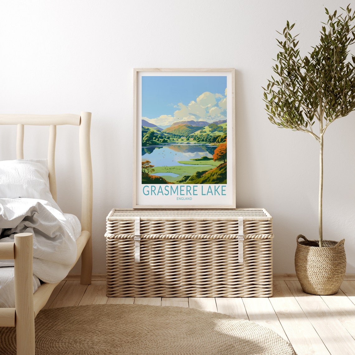 Grasmere Lake England Autumn Lakes Travel Illustration Poster - Image 3