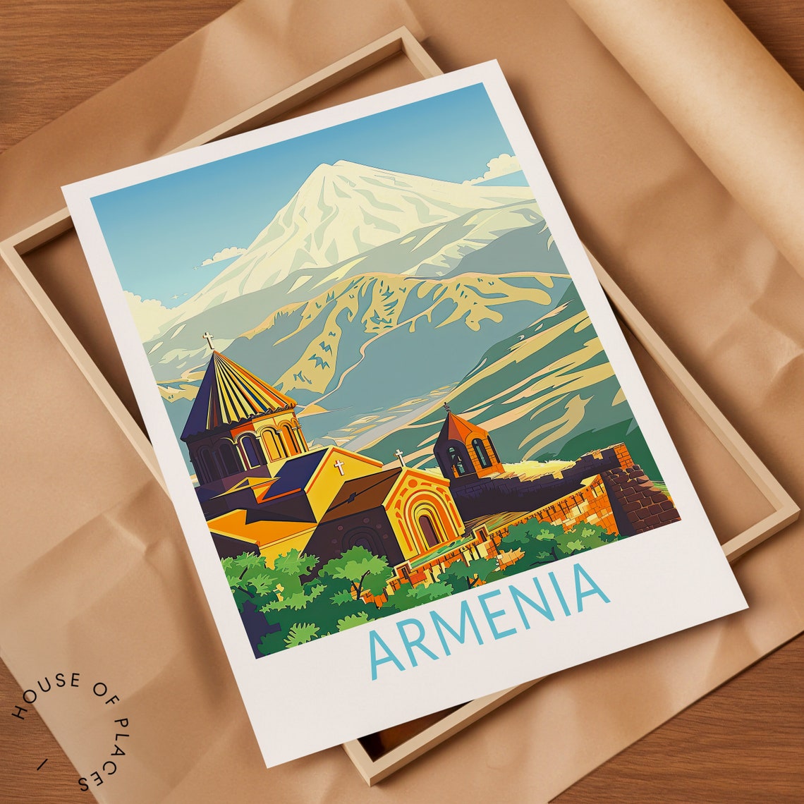 Armenia Mount Ararat Monastery Vintage Mountain Scenic Travel Poster - Image 2