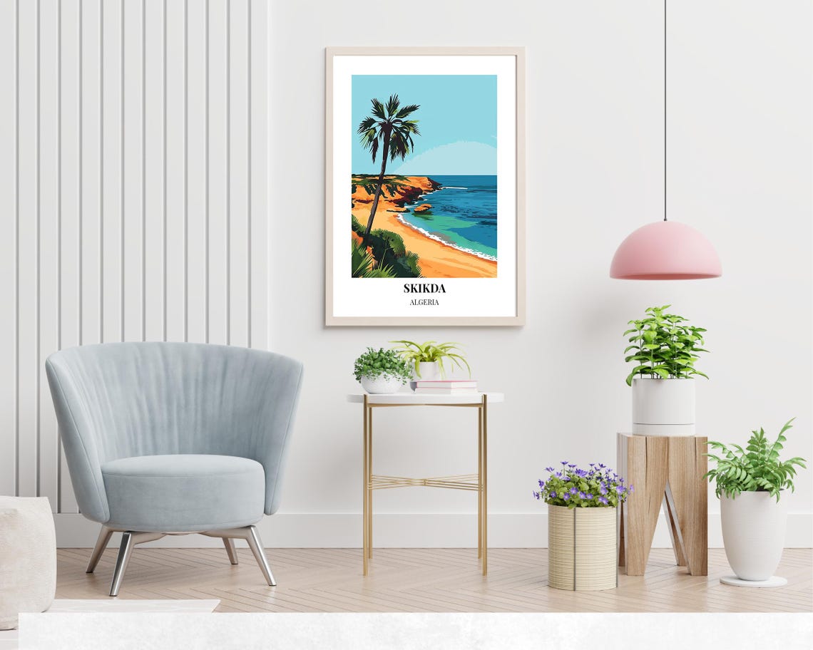 Skikda Algeria Golden Sandy Beach Palm Cove Oasis Travel Poster - Image 2