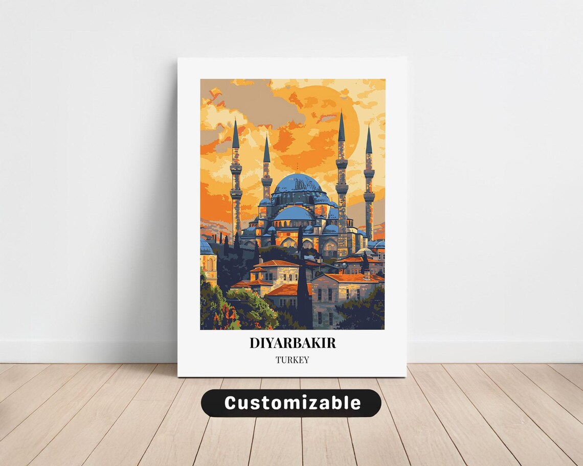 Diyarbakir Turkey Sunset Mosque Golden Skyline Travel Poster