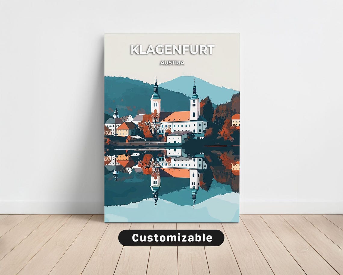 Vintage Klagenfurt Austria Lakeside Church Reflection Poster