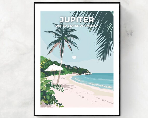 Jupiter Florida Palm Beach Coastline Tropical Beach Travel Poster