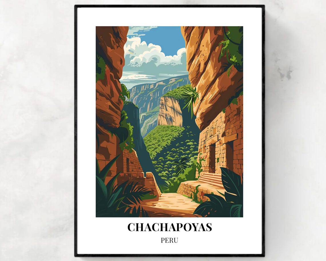 Chachapoyas Peru Ancient Stone Ruins in Lush Green Canyon Poster