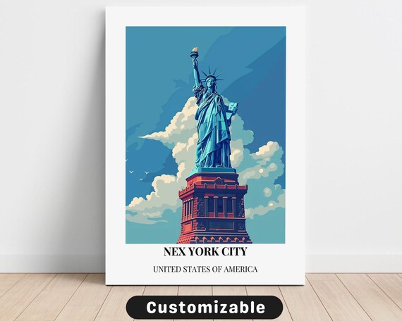 Statue of Liberty New York City Blue Sky Vintage Travel Poster