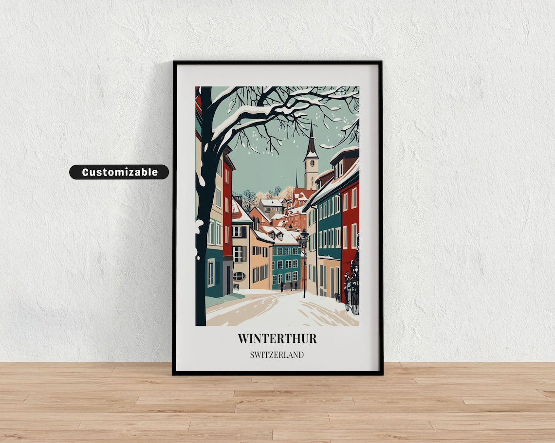 Winterthur Switzerland Snowy Old Town Street Winter Scene Poster
