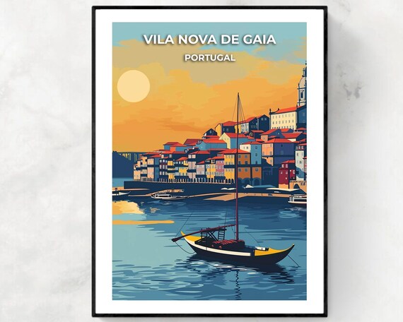 Vila Nova de Gaia Portugal Sunset Rabello Boat Douro Travel Poster