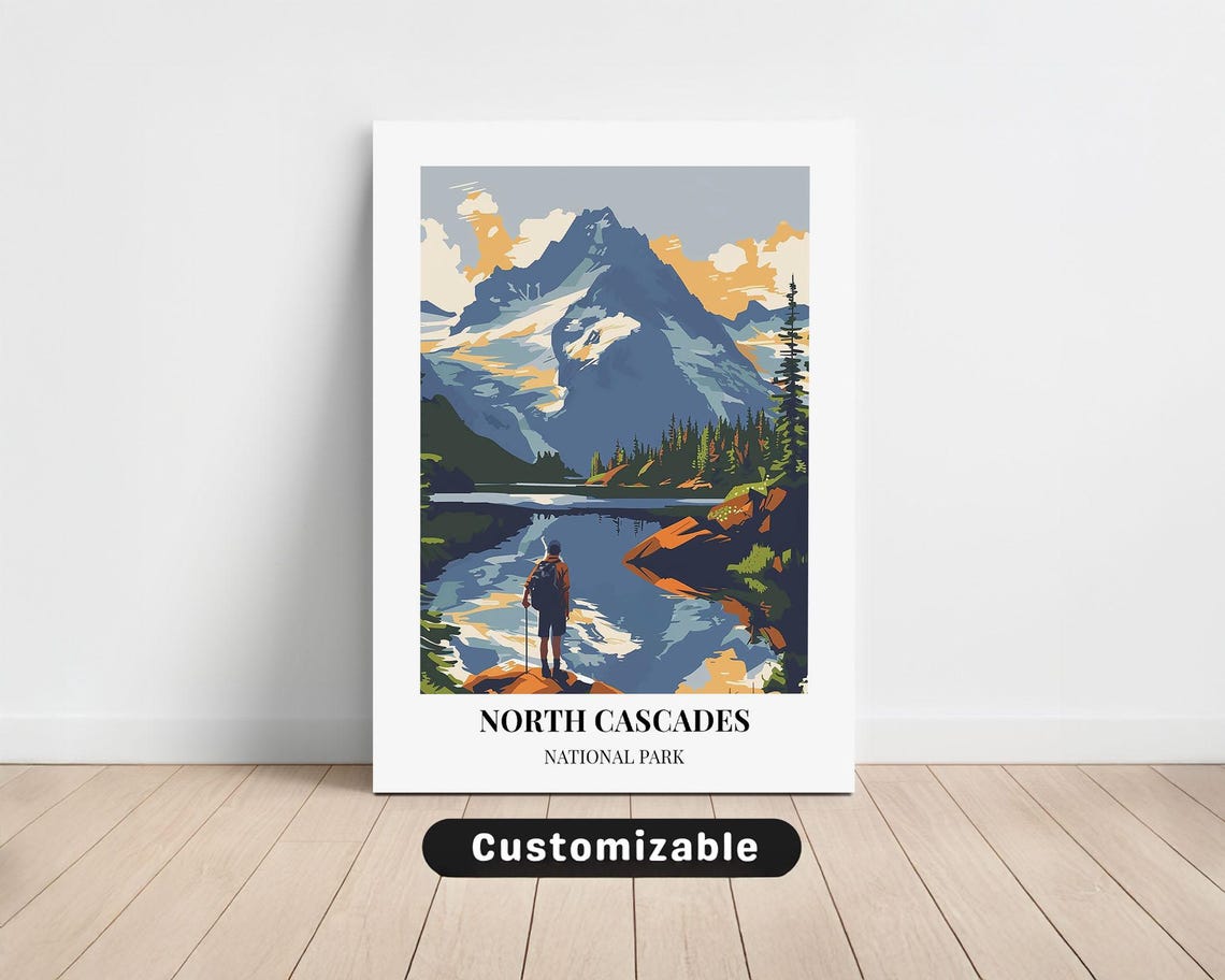 North Cascades National Park Hiker At Alpine Lake Travel Poster