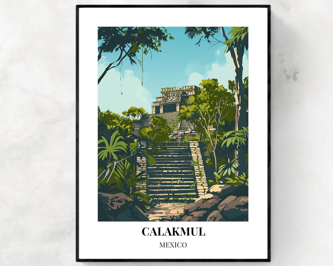 Ancient Calakmul Mayan Pyramid Rising From The Mexican Jungle Poster