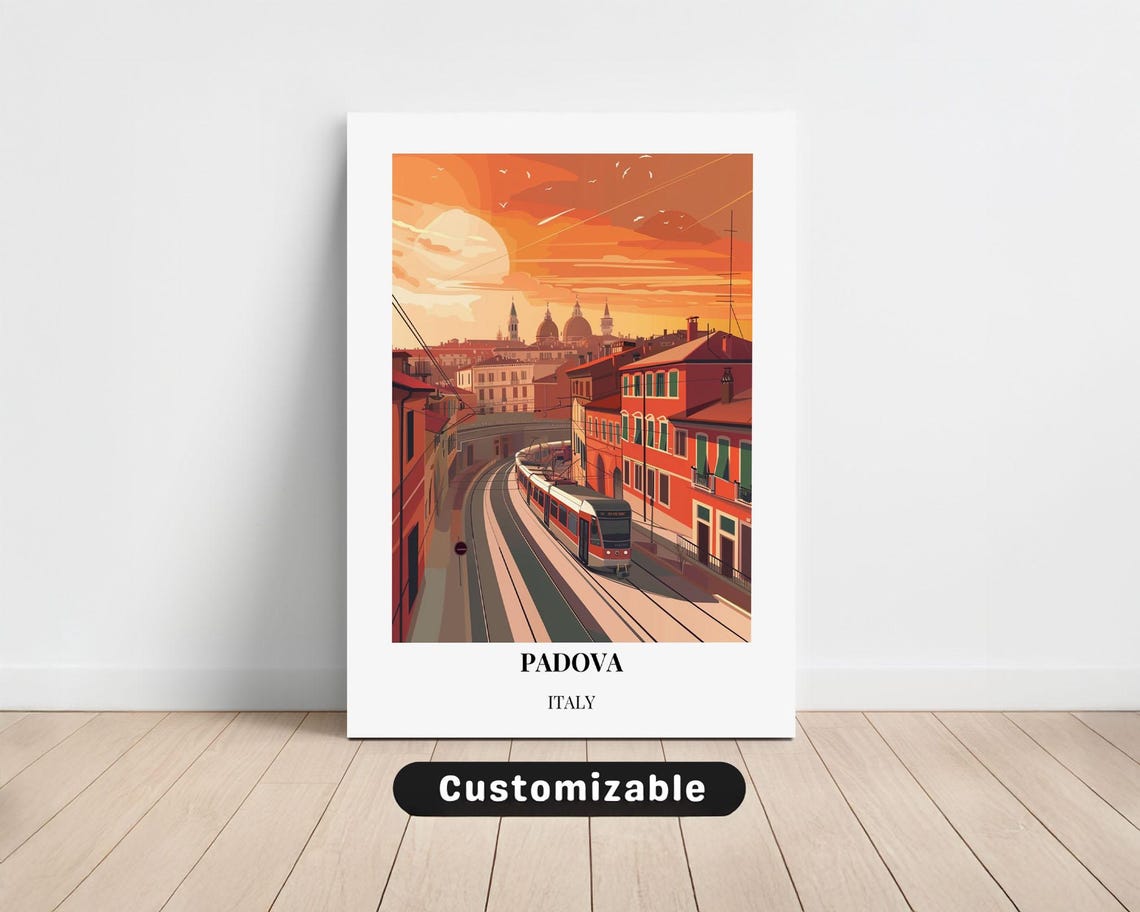 Padova Italy Tram Sunset Retro Historic Cityscape Travel Poster