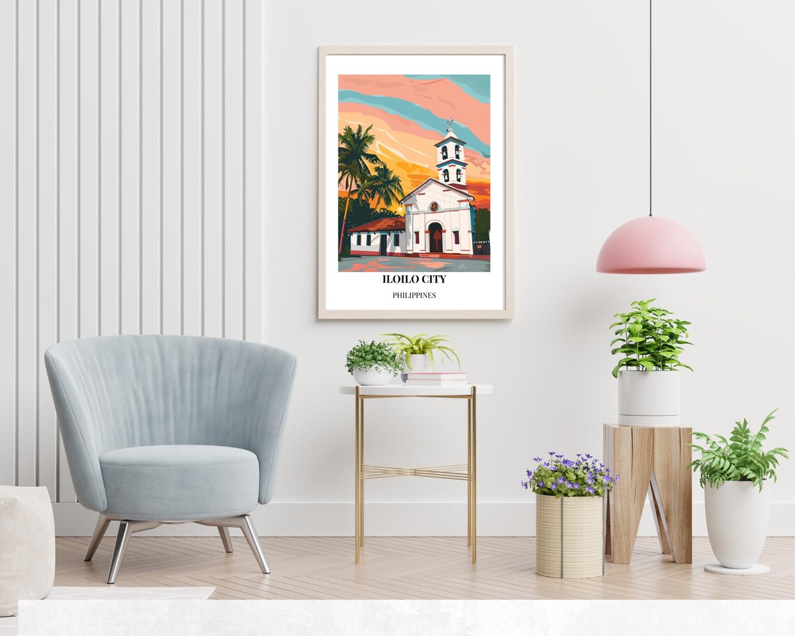 Iloilo City Philippines Sunset Palm Church Minimal Travel Poster - Image 2