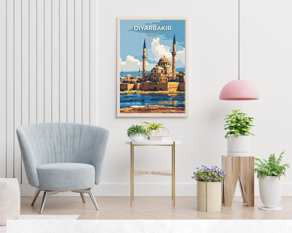 Diyarbakir Historic Mosque by the River Turkey Travel Poster - Image 2