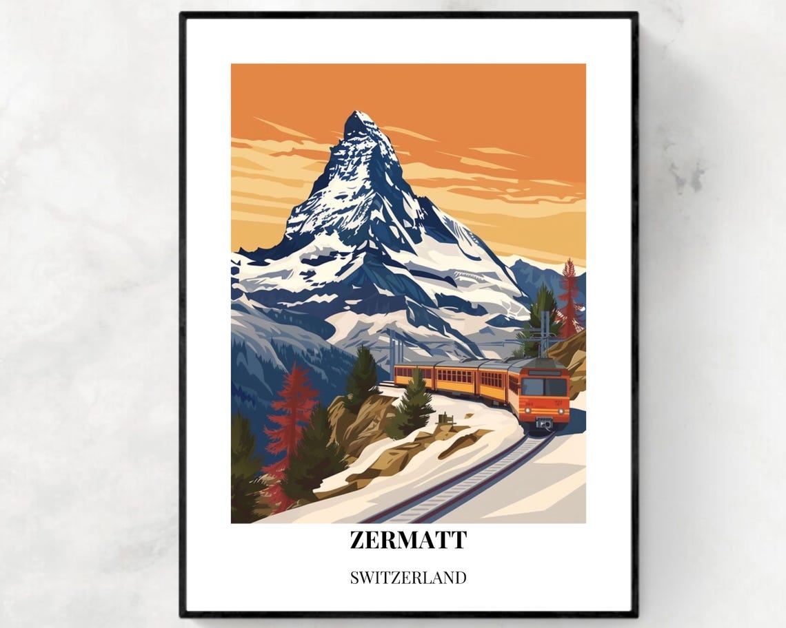 Zermatt Switzerland Matterhorn Mountain Railway Sunset Poster
