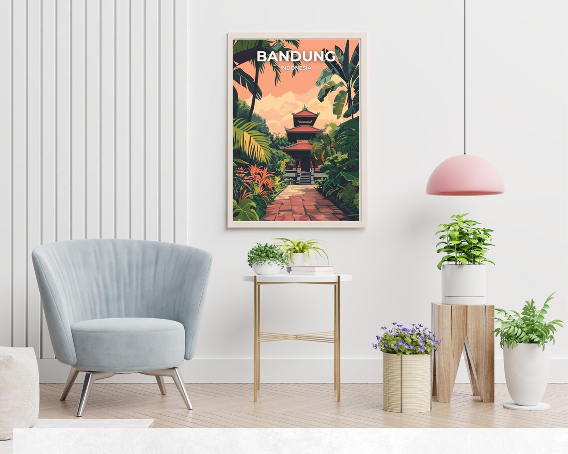 Bandung Red Pagoda Temple at End of Garden Path Indonesia Poster - Image 2