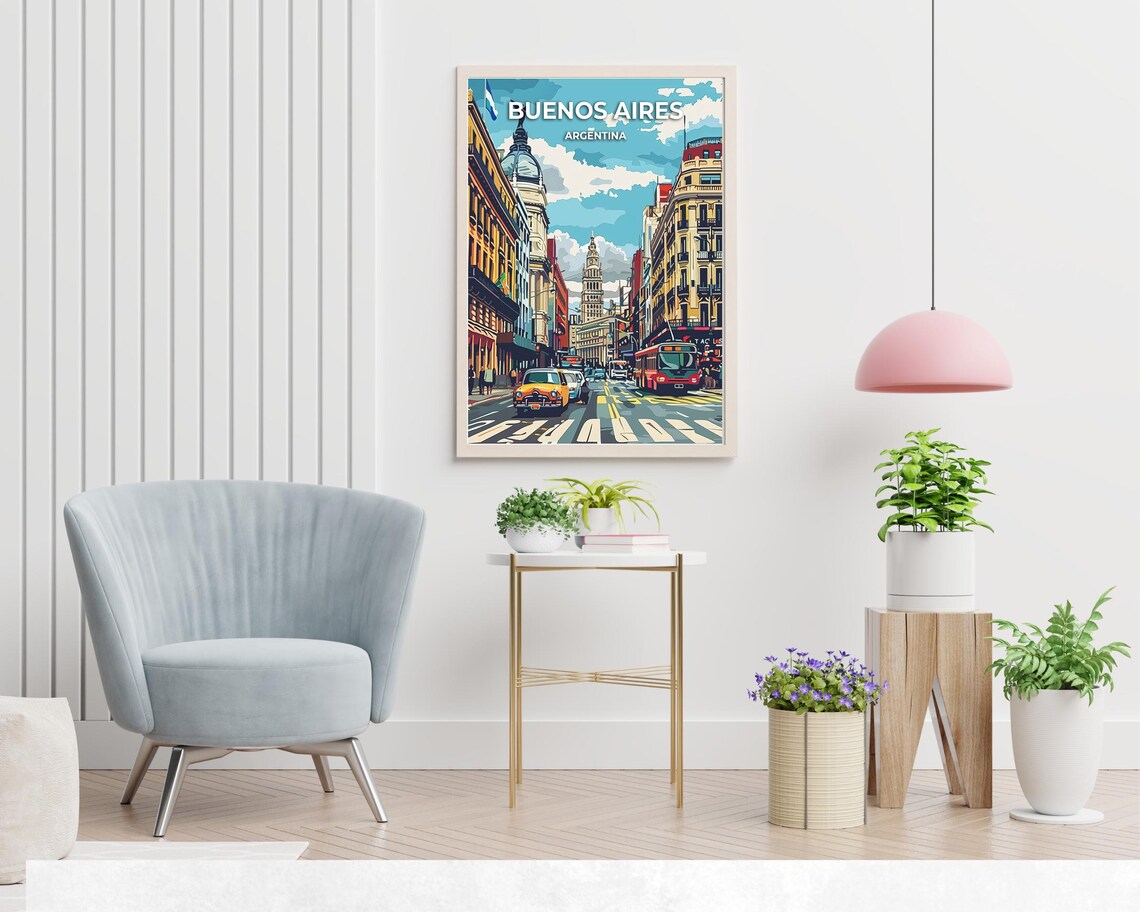 Buenos Aires Argentina Busy City Street Colorful Retro Travel Poster - Image 2