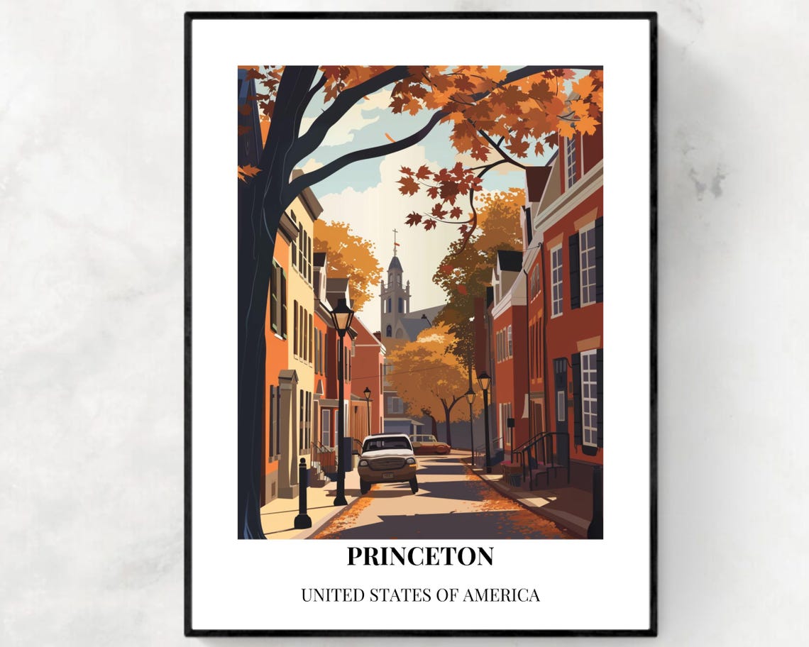 Princeton Autumn Street Historic Brick Buildings Poster Bottom Text