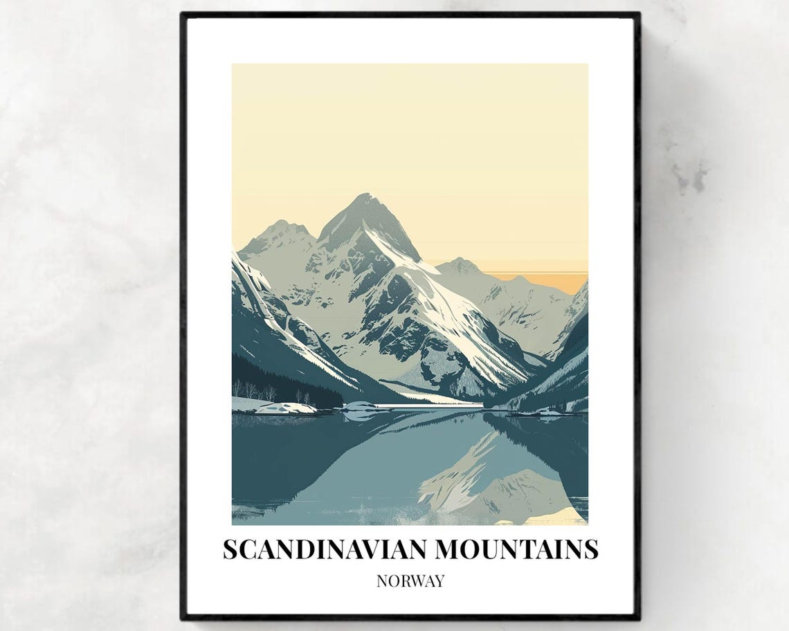 Scandinavian Mountains Norway Mirror Lake Dawn Travel Poster