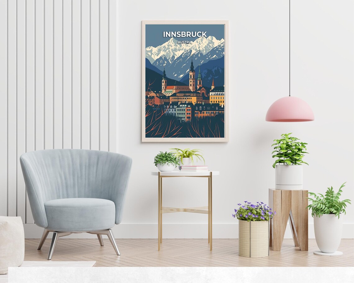 Innsbruck Austria Snowy Alps Church Towers City Travel Poster - Image 2