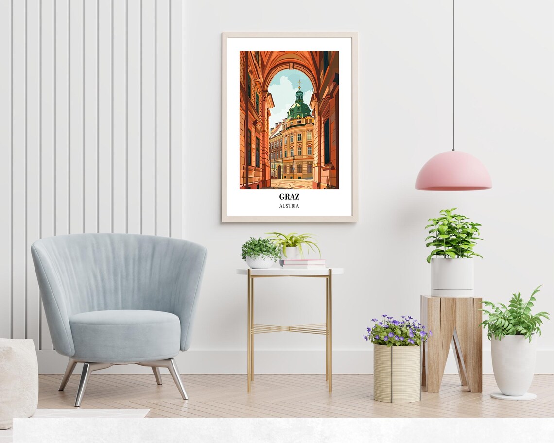 Graz Austria Grand Arched Alleyway View Old Domed Church Poster - Image 2