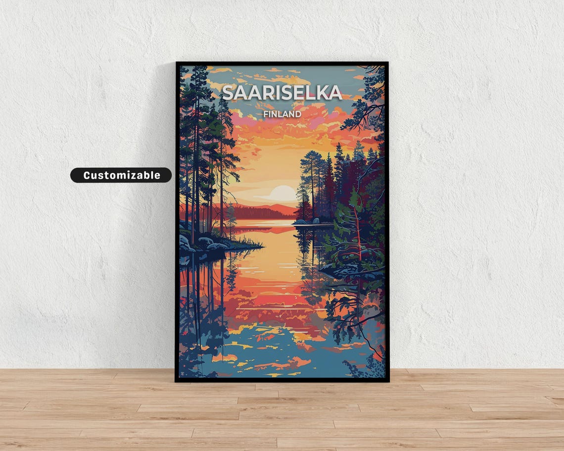 Saariselka Finland Lake Sunset Pine Forest Lapland Reflection Poster