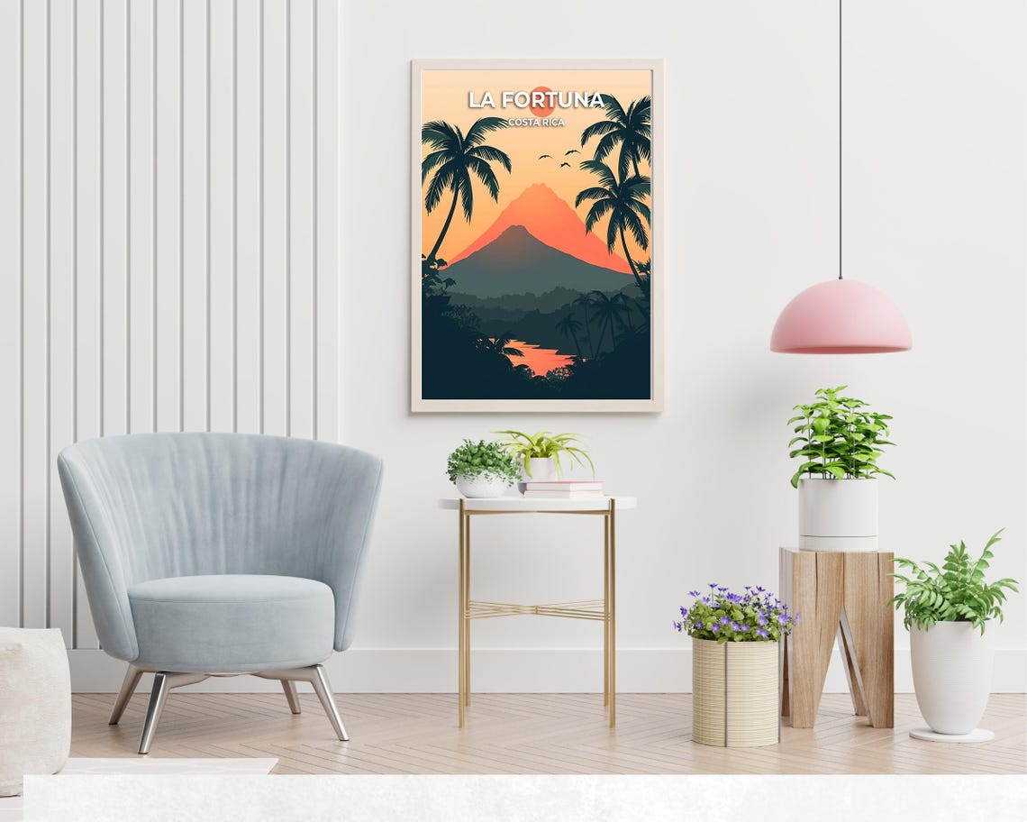 La Fortuna Costa Rica Sunset Volcano with Palm Trees Tropical Poster - Image 2