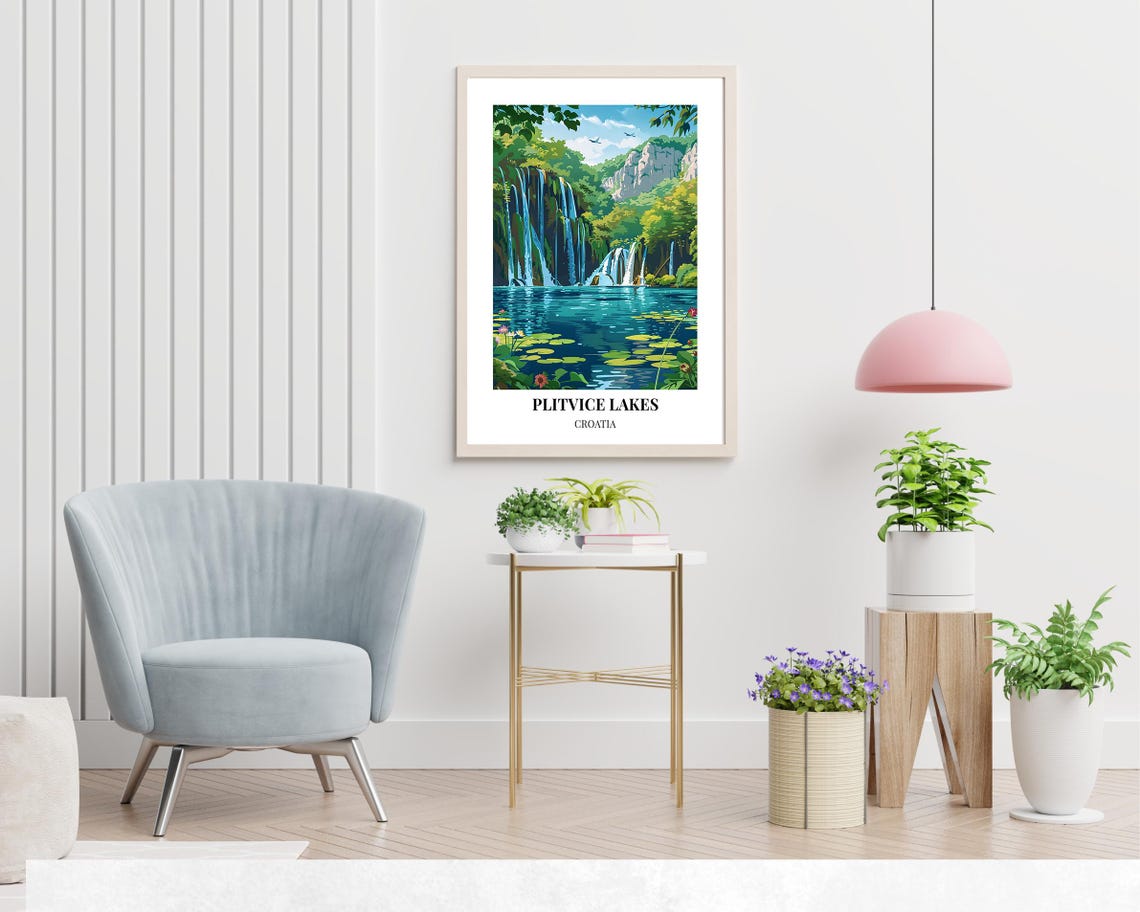 Plitvice Lakes Croatia Cascading Falls Water Lilies Pond Poster - Image 2