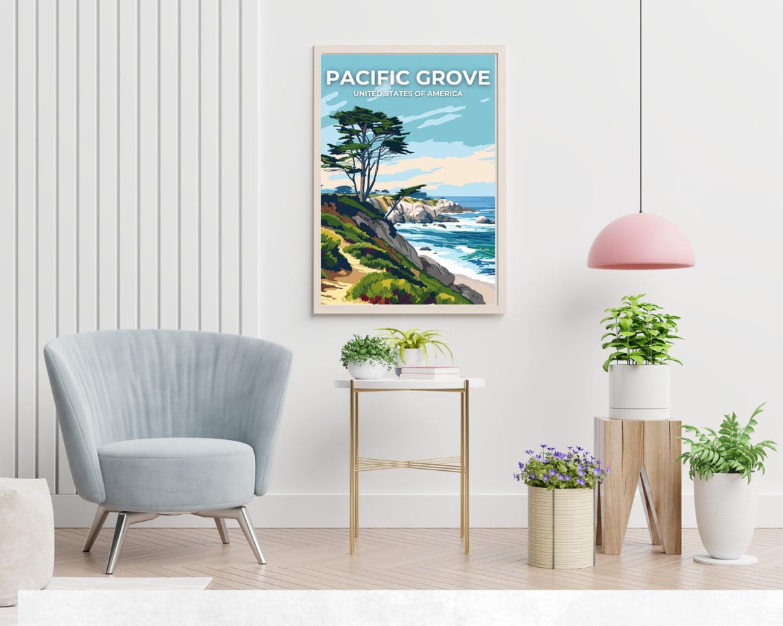 Pacific Grove California Cypress Cliff Ocean View Coastline Poster - Image 2