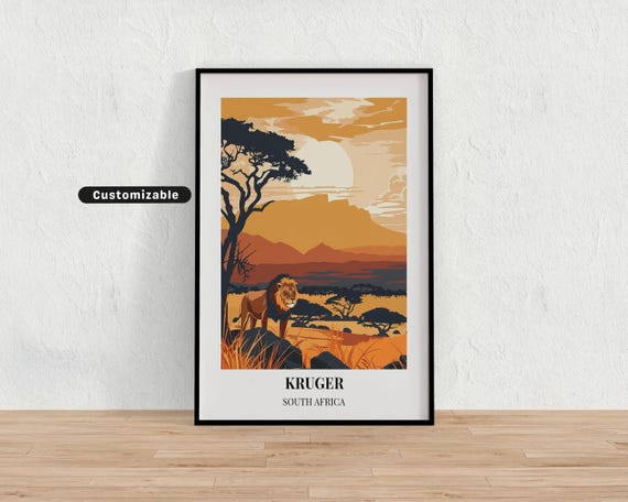 Kruger South Africa Travel Poster Custom Wall Art