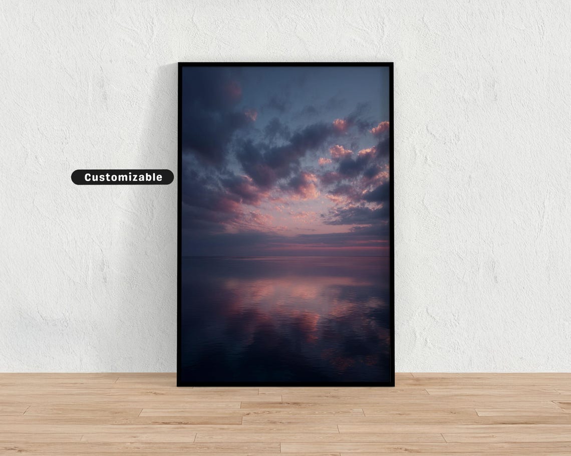 Pink Ocean Horizon Sunset Reflection Minimalist Coastal Poster