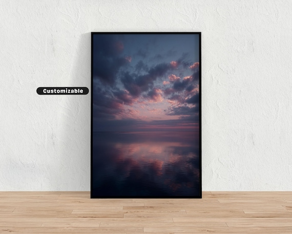 Pink Ocean Horizon Sunset Reflection Minimalist Coastal Poster
