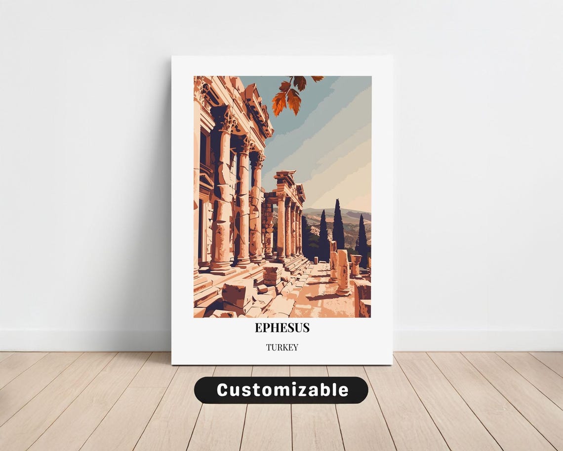 Ephesus Turkey Ancient Roman Columns Ruins Vintage Travel Poster