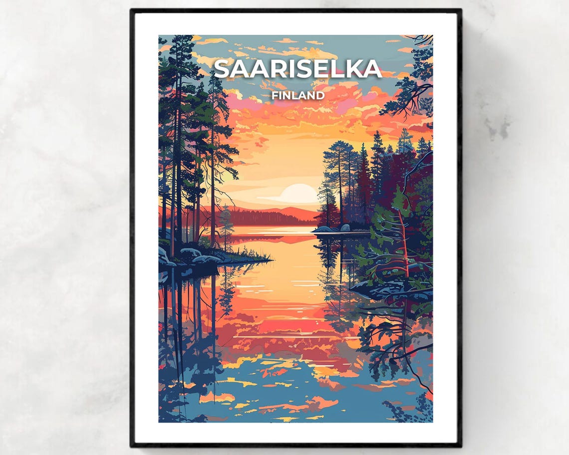 Saariselka Finland Pine Forest Lake Reflection At Sunset Poster