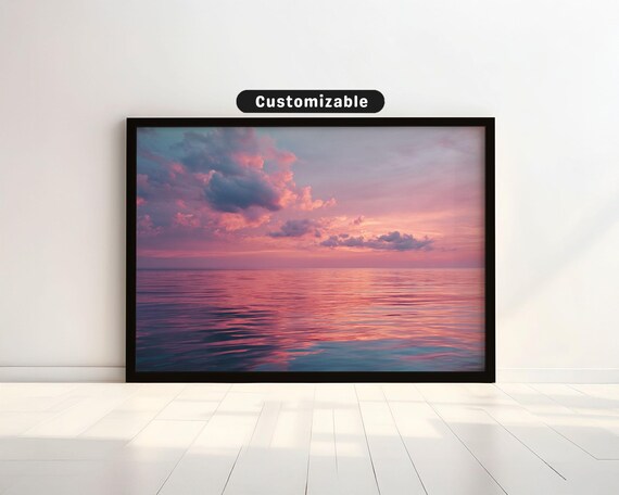 Dreamy Pink Sunset Ocean Reflection Calm Sea Horizon Photo Poster