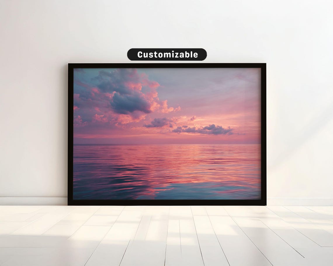 Dreamy Pink Sunset Ocean Reflection Calm Sea Horizon Photo Poster